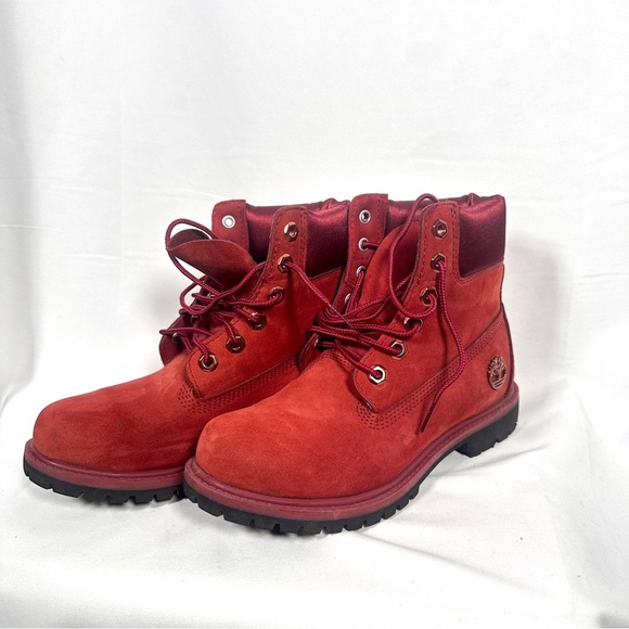 Timberland Women’s 6” Premium Waterproof Boots Satin Collar Burgundy Nubuck 6 - Picture 3 of 14